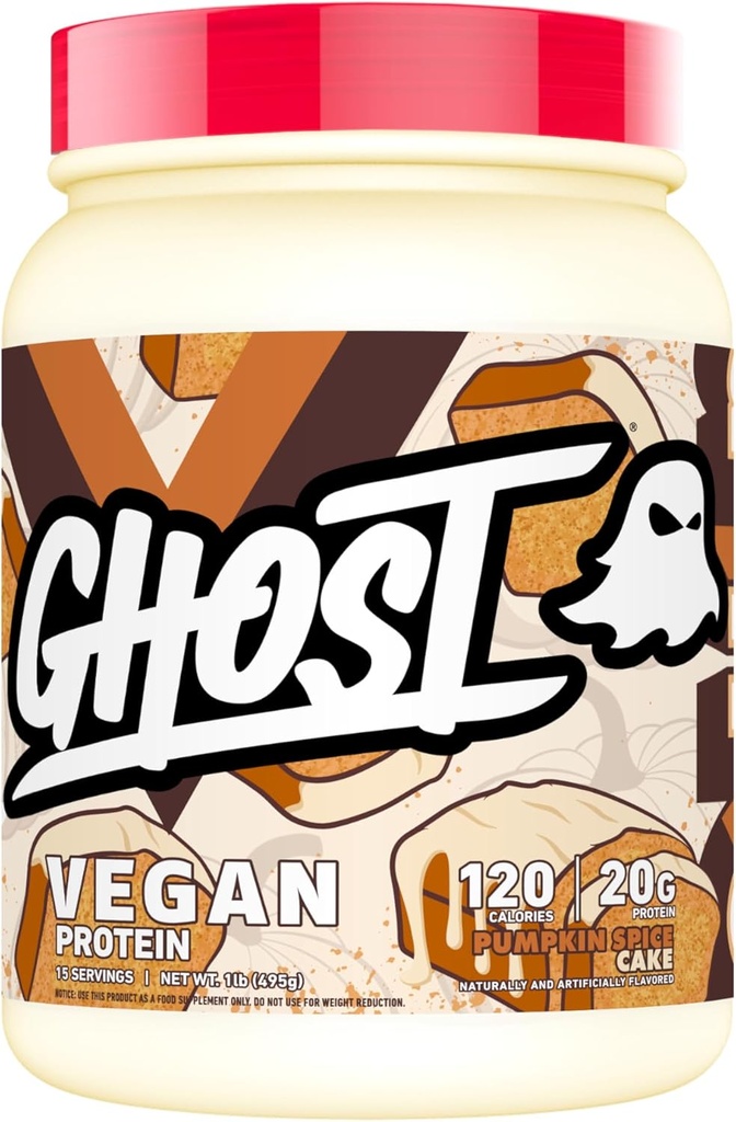 אבקת חלבון טבעוני Ghost Vegan, Pumpkin Spice Cake - 1LB Tub, 20G של חלבון - Plant- Based Pea, Organic Pumpkin & Watermelon Seed חלבונים בלנדר - עבוד פוסט עבודה מלוטש - Soy & Gluten חינם חינם חינם חינם דל שומן,