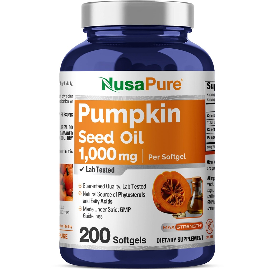 NusaPure Pumpkin Seed שמן 1000 מ"ג 200 קפסולות Softgel (Non-GMO, Soyfree) באופן טבעי Occurring Phytosterols