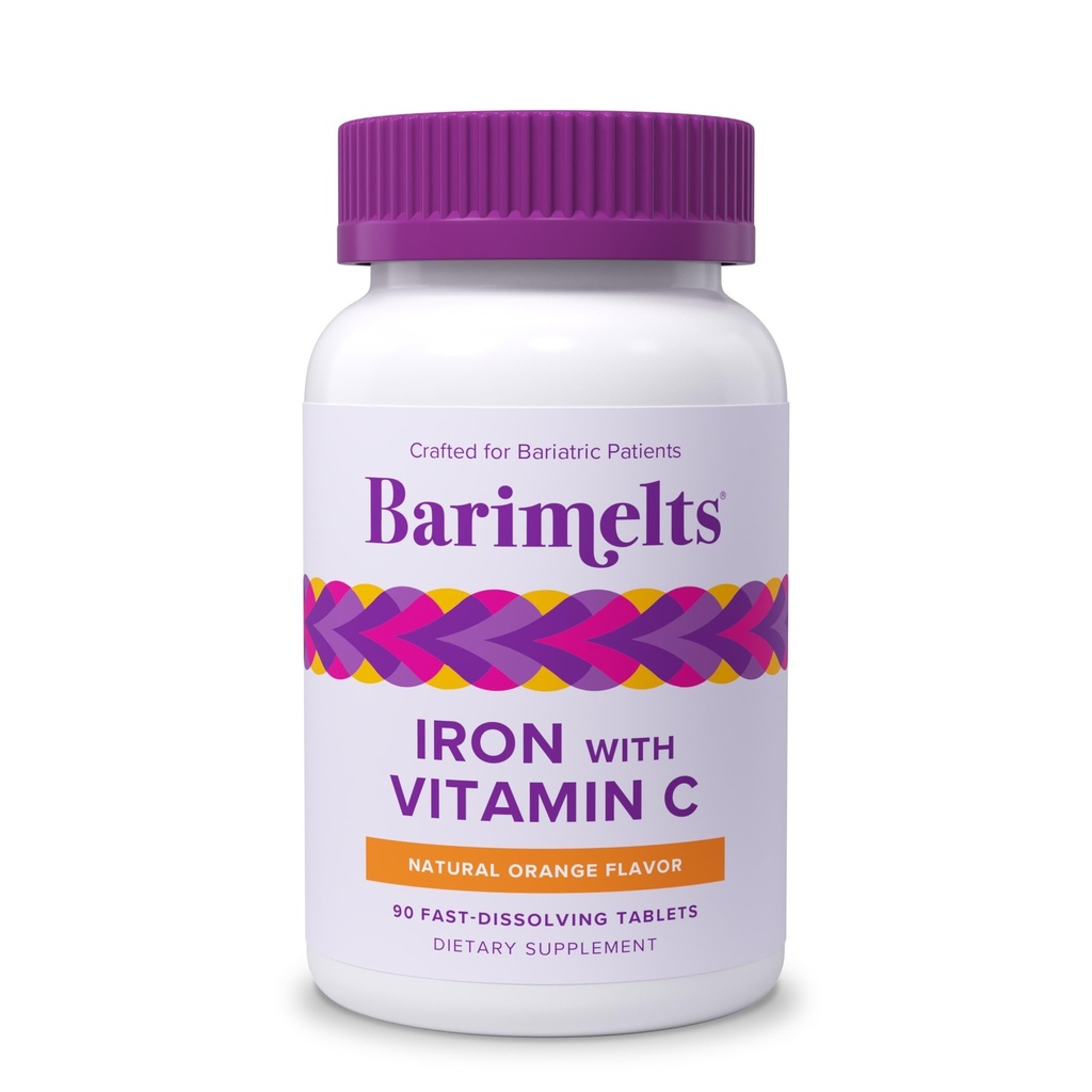 Barimelts ברזל עם ויטמין C, 90 טבליות מהיר (-Month Supply), תוספת ברזל ללא סוכר עבור נשים, כתום טבעי
