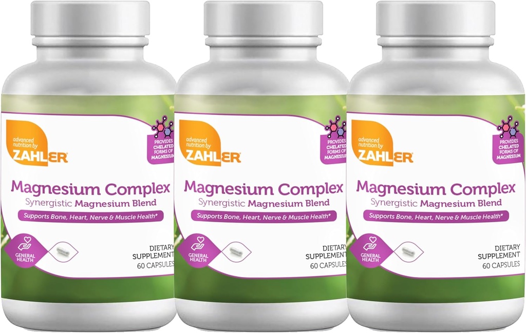 Zahler Magnesium Complex Synergistic Magnesium, תומך העצם, הלב, עצב ובריאות השרירים, 180 קפסולות.