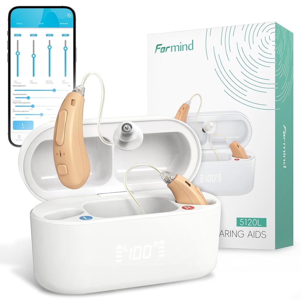 Formind Rechargeable Hearing Aids for Seniors - Advanced Receiver-in-Canal (RIC) Design, 16-Channel Digital Sound, Noise-Cancelling, 2-Hour Quick Charge for 60-Hour Use, Superior Sound Quality