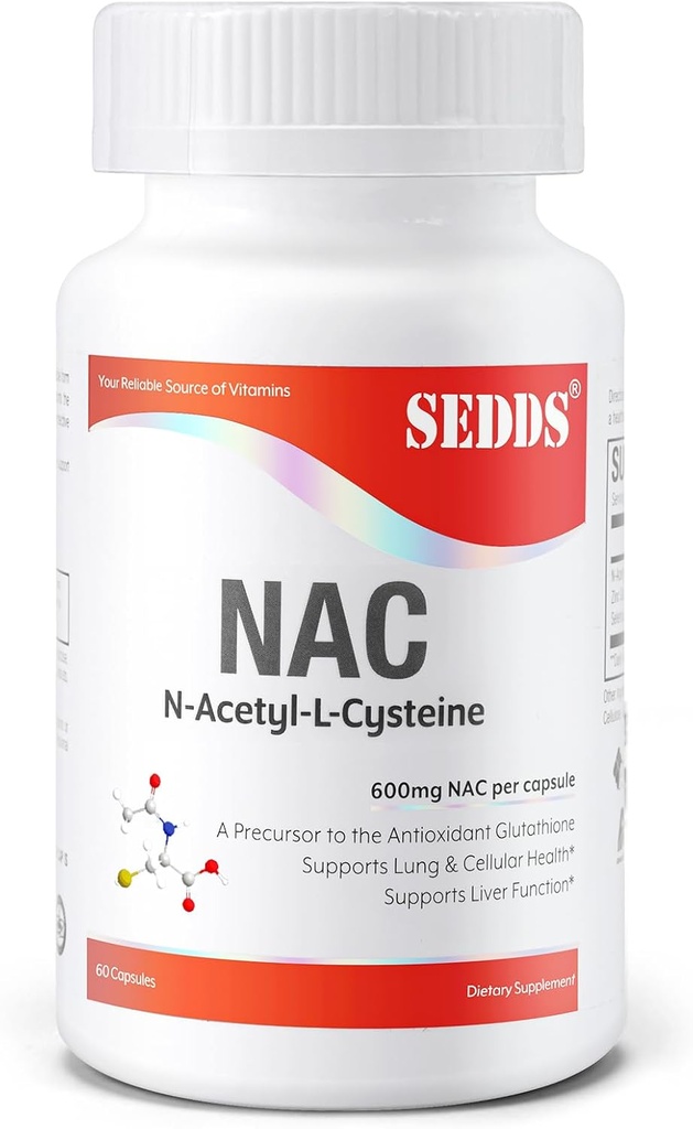 תוספי N-Acetyl Cysteine (NAC) 600 מ"ג, 60 ואג כמוסות - non-GMO, Gluten Freeten