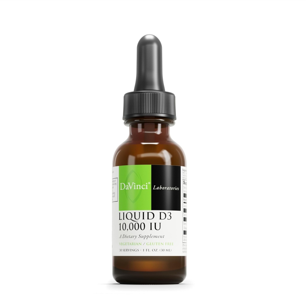 DAVINCI Labs נוזלי D3 10,000 IU - מסייע תמיכה בריאות העצם, Immune Support & Heart Health עם ויטמין D3 - Gluten Free & Vegetarian - 1 Fl Oz (30 משרתים)