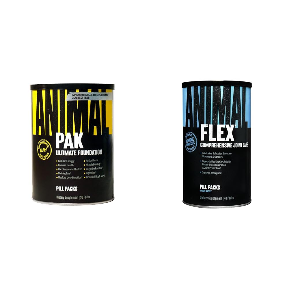 Animal Pak - Convenient All-in-One ויטמין & תוסף Pack & Flex - תוסף תמיכה משותף - מכיל Turmeric Root Curcumin - מסייע לתקן ולשחזר משותףים - 44 Packs