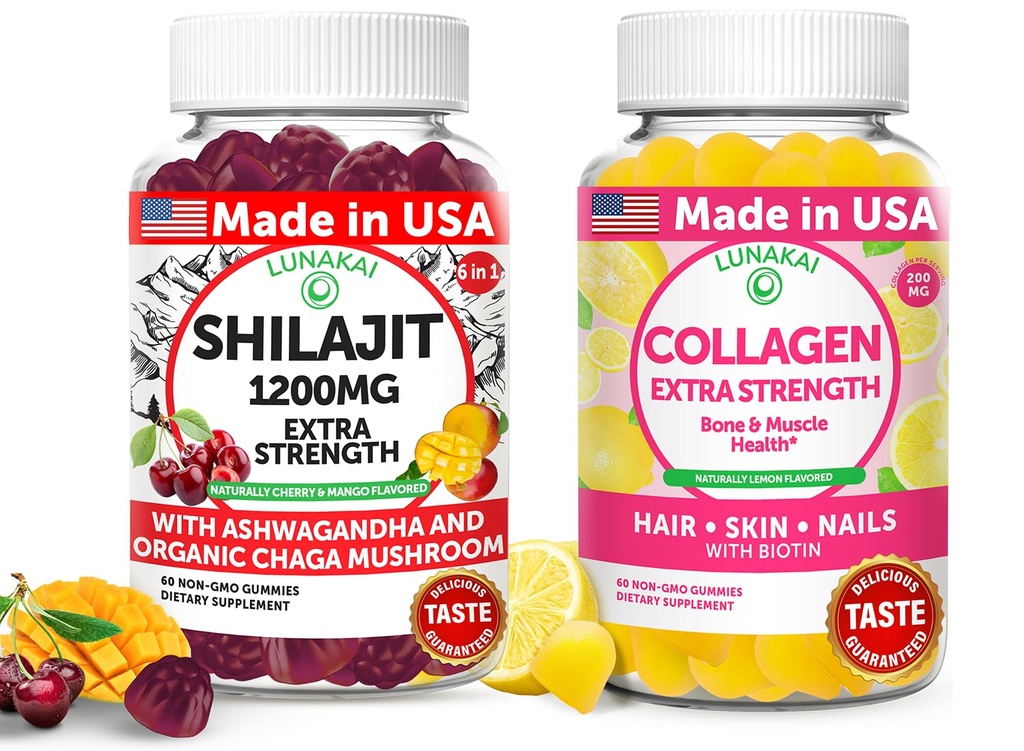 לונהקאי ארה"ב עשתה Shilajit & Collagen תוספת כוח מסטיקנים בונדלה - אנרגיה, שיער, עור ותמיכה - טעים ולא GMO