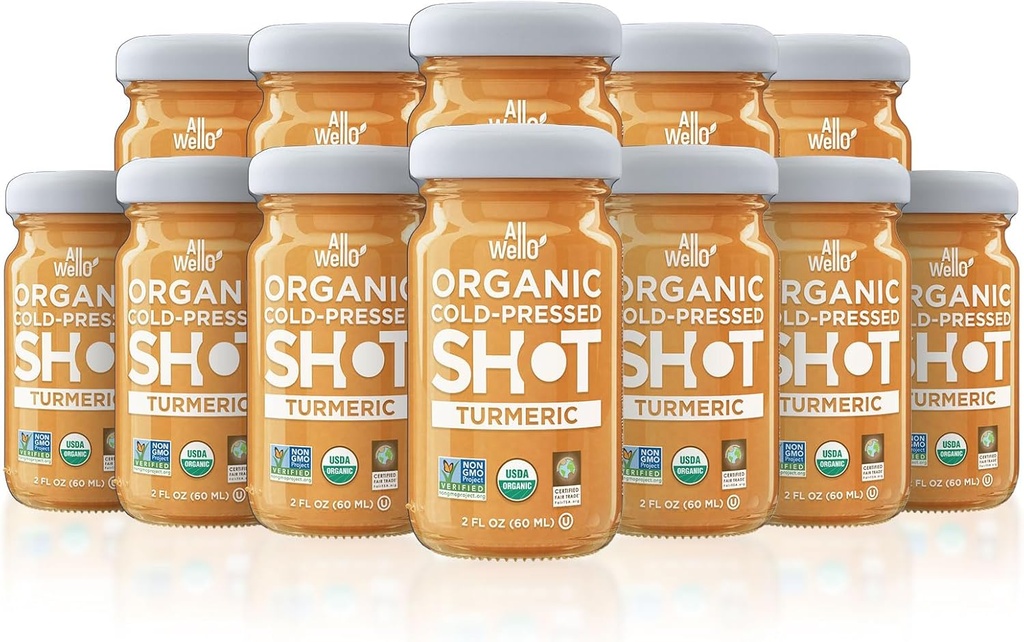 All WellO Cold-Pressed Turmeric Shot, 60 mL, USDA אורגני Immune Booster עם Natu-RAL (12 PK, Turmeric)