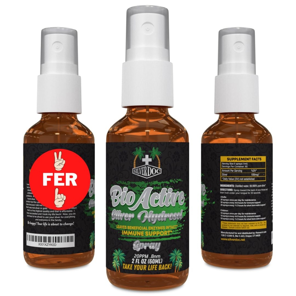 2 עבור 1 Sale Silver Doc Silver Hydrosol Spray (2-2oz בקבוקים), תמיכה טבעית אלטרנטיבית וחיסון, טוב יותר מכל קולאידאל, SilverDoc הוא היעיל ביותר