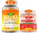 2 Pack Vegan ויטמין D3 5000IU K2 חניכיים + 1 Pack Whole מזון ויטמין Cmies