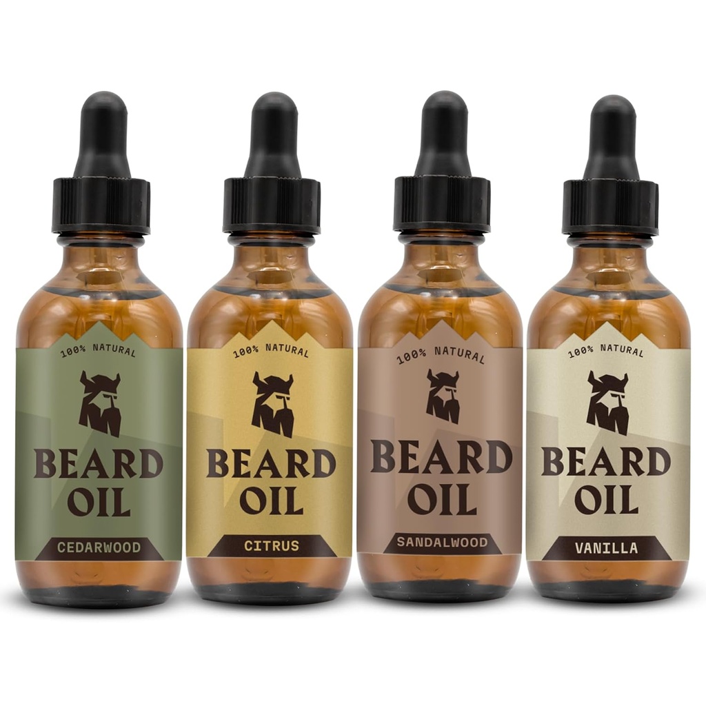 Striking Viking Beard Oil for Men - 0.66 Fl Oz Pack של 4, Vanilla, Sandalwood, Cedarwood & Citrus - מקדם צמיחה מלאה יותר עם שמן צמיחה Beard - Cedarwood Vanilla Scents עבור גברים גברים