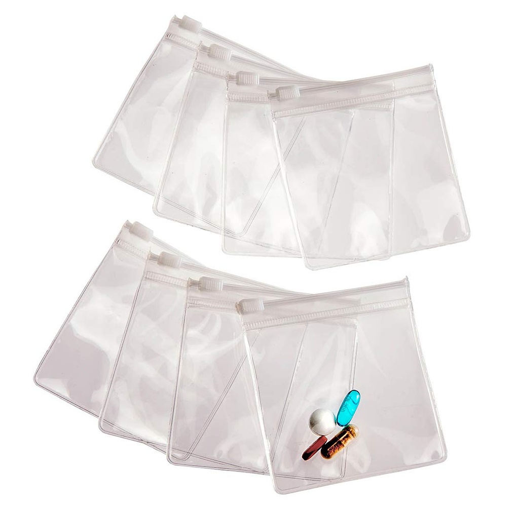 Smooth Trip Pill Bags for Travel - 8 Reusable Food Class Zip Top Pill Pouches for Medicine, ויטמינים, חטיפים ואביזרים - גדול יותר 3.25 x 3.5 גודל