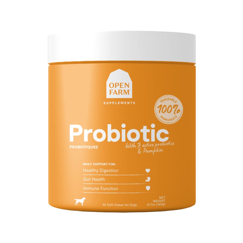 Open Farm Probiotic Chews, תוסף כלבים, ויטמינים לכלבים, תומך פלורה רגילה ו- Bowel התנועה Using Traceable and Vet-Approved Ingredients, 12.7 oz, 90 Count