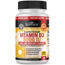 ויטמין D3 5000 IU (125 mcg) Natural Immune תוסף, כוח עצם, תפקוד שרירים בריא, עם שמן זית עבור מיצוי גבוה ביותר, Gluten Free & non-GMO, 1 שנה אספקה, 360 Softgels