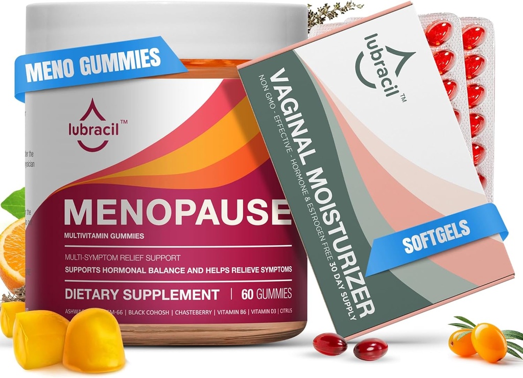 Lubracil Menopause Gummies & Daily Moisturizer Bundle - תמיכה ללא הורמונים עבור פלאשים חמים, Night Sweats, Vaginal יבשness, ו Itchiness with Black Cohosh, Ashwagandha, אומגה שמן & Sea Buckthornhorn.