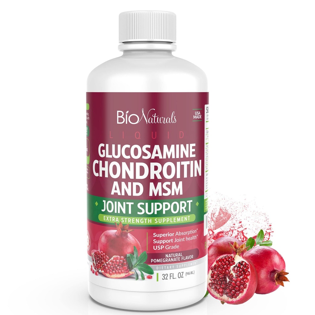 Bio Naturals נוזל Glucosamine Chondroitin MSM תרופות תוספת עם Hyaluronic Acid - תמיכה כוח מקסימלי - 32 oz oz