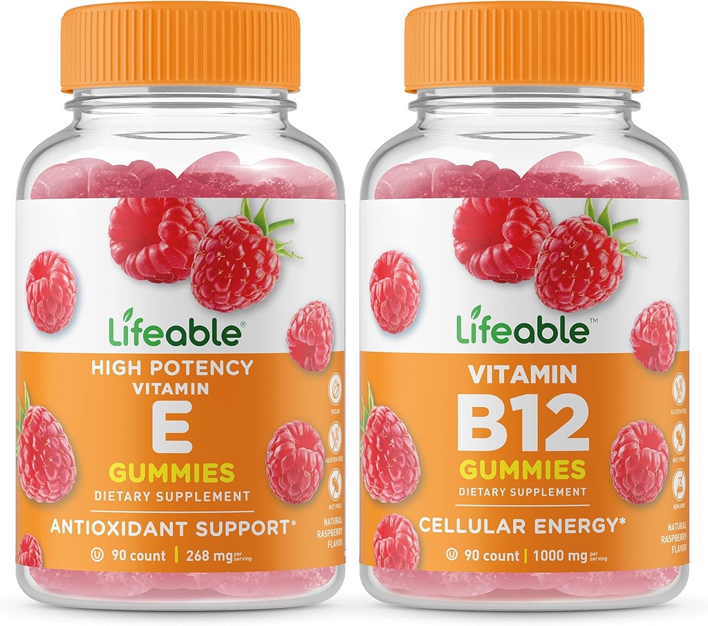 ויטמין E + ויטמין B12, חניכיים Bundle - גדול Tasting, ויטמין תוסף, Gluten חינם, GMO חינם, Chewable Gummymy