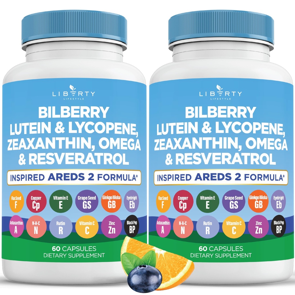 ויטמין בריאות עיניים עם Bilberry, Lutein & Zeaxanthin, Lycopene, Resveratrol, Grape Seed Extract, Flaxseed Astaxanthin - הם 2-120 קפסולות
