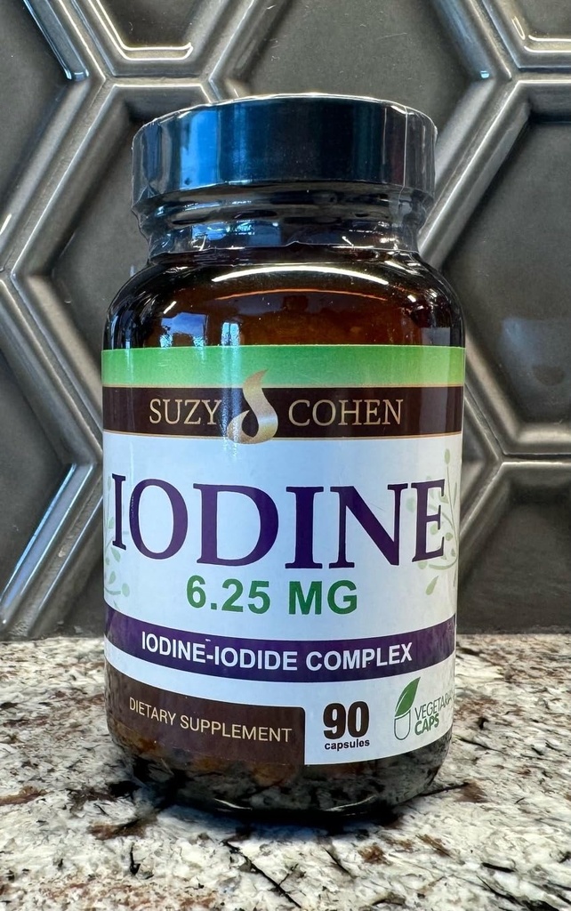 Suzy Cohen Iodine Complex תוסף 6.25mg Iodine & Iodide - 90 קפסולות צמחוניות עבור תמיכה תזונתית