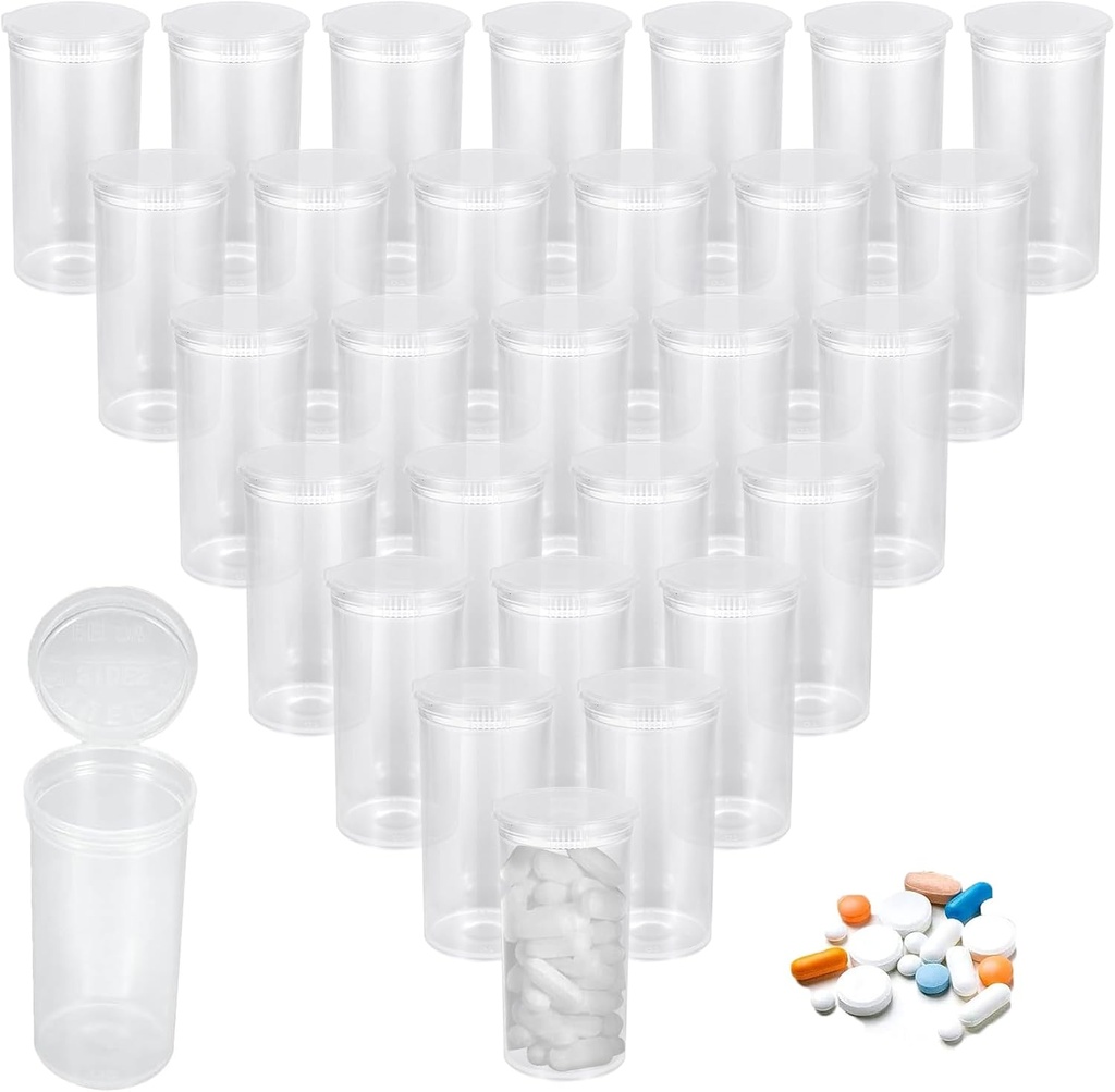 100Pcs פלסטיק כיסוי כיסוי יבש, 13 Dram Pill Bottles, בקבוקי גלולות עמיד למים עם פופ Top Caps Medicine Container עבור גלולות, Crafts, ממתקים, תוספים ועוד