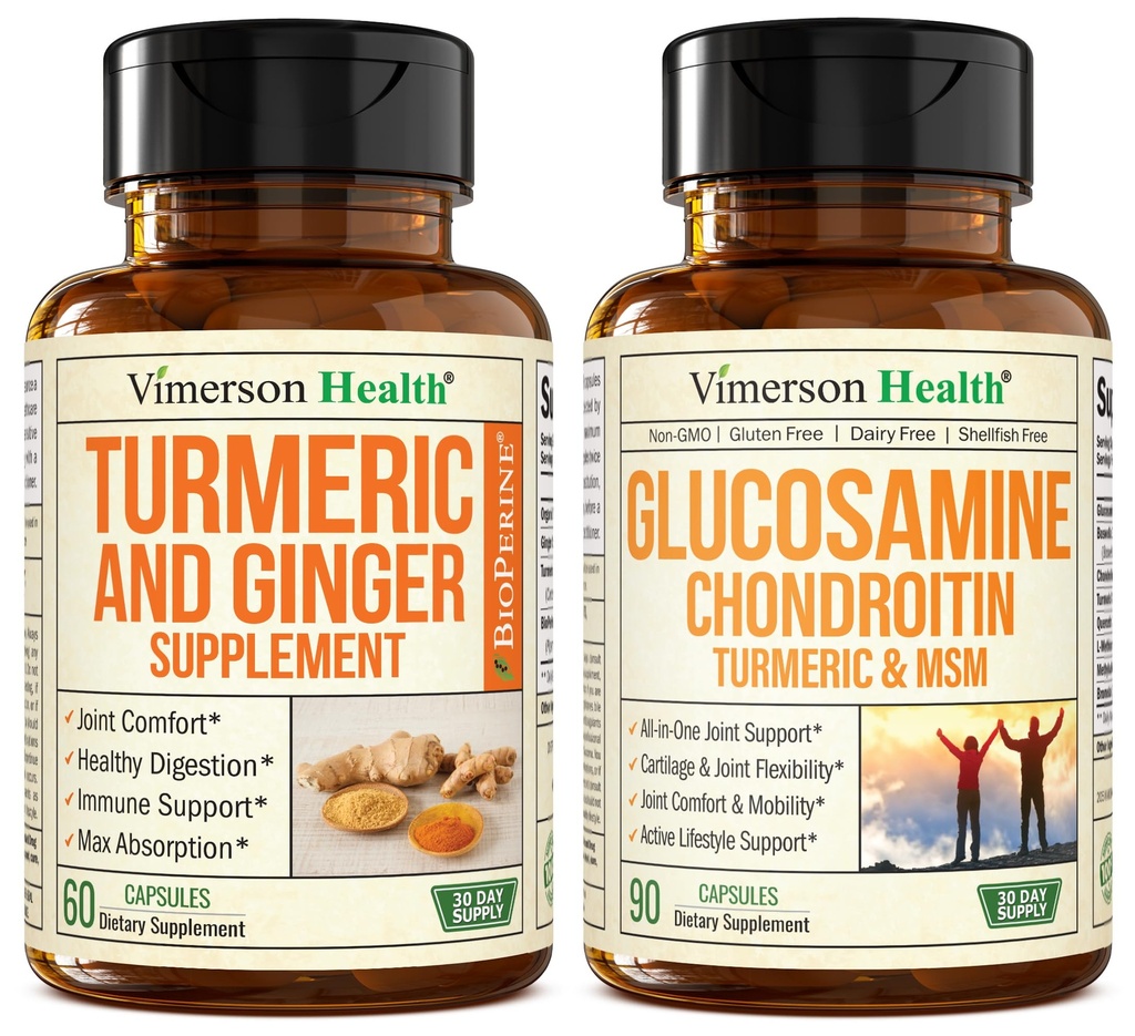 תוסף Turmeric וג'ינג'ר Root Joint Support תוסף & Glucosamine Chondroitin MSM ו- Turmeric תוסף