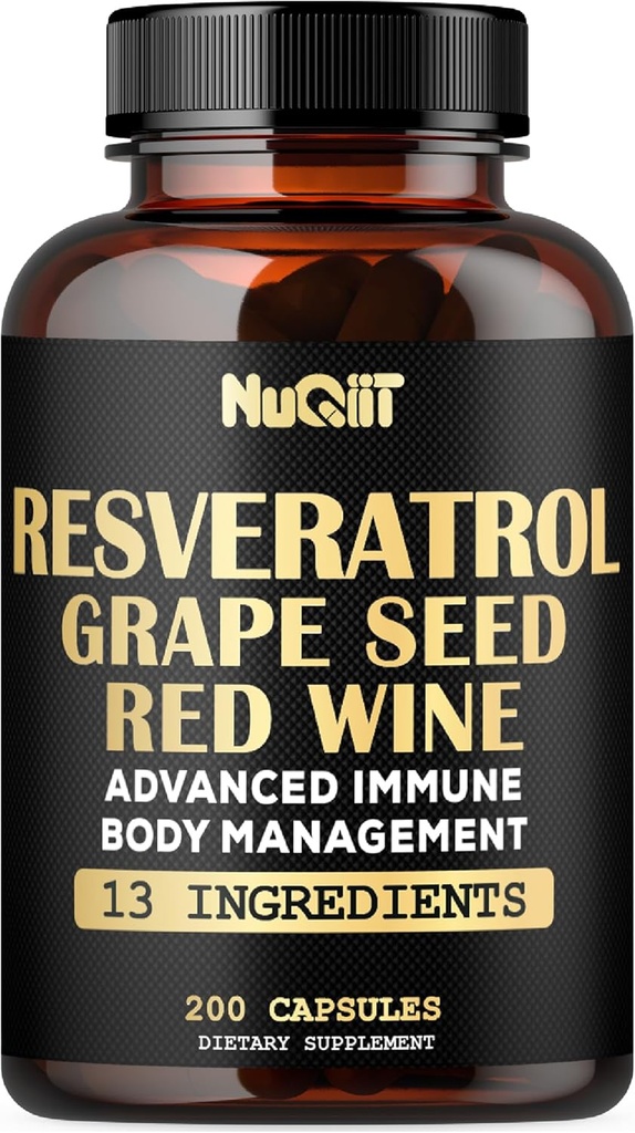 Trans Resveratrol תוסף עם Red Wine Extract, Immune & Body Management Complex - Echinacea, Garlic Bulb, Berberine HCI, Milk Thistle & More - 200 קפסולות עבור 100 משרתים