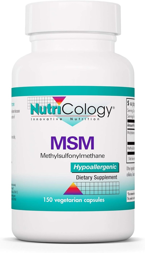 תוספי תזונה MSM - תמיכה משותפת, Methylsulfonylmethane, עבור צמיחת שיער, עור וציפורים, 500 מ"ג קפסולות צמחוניות - 150 Count Count