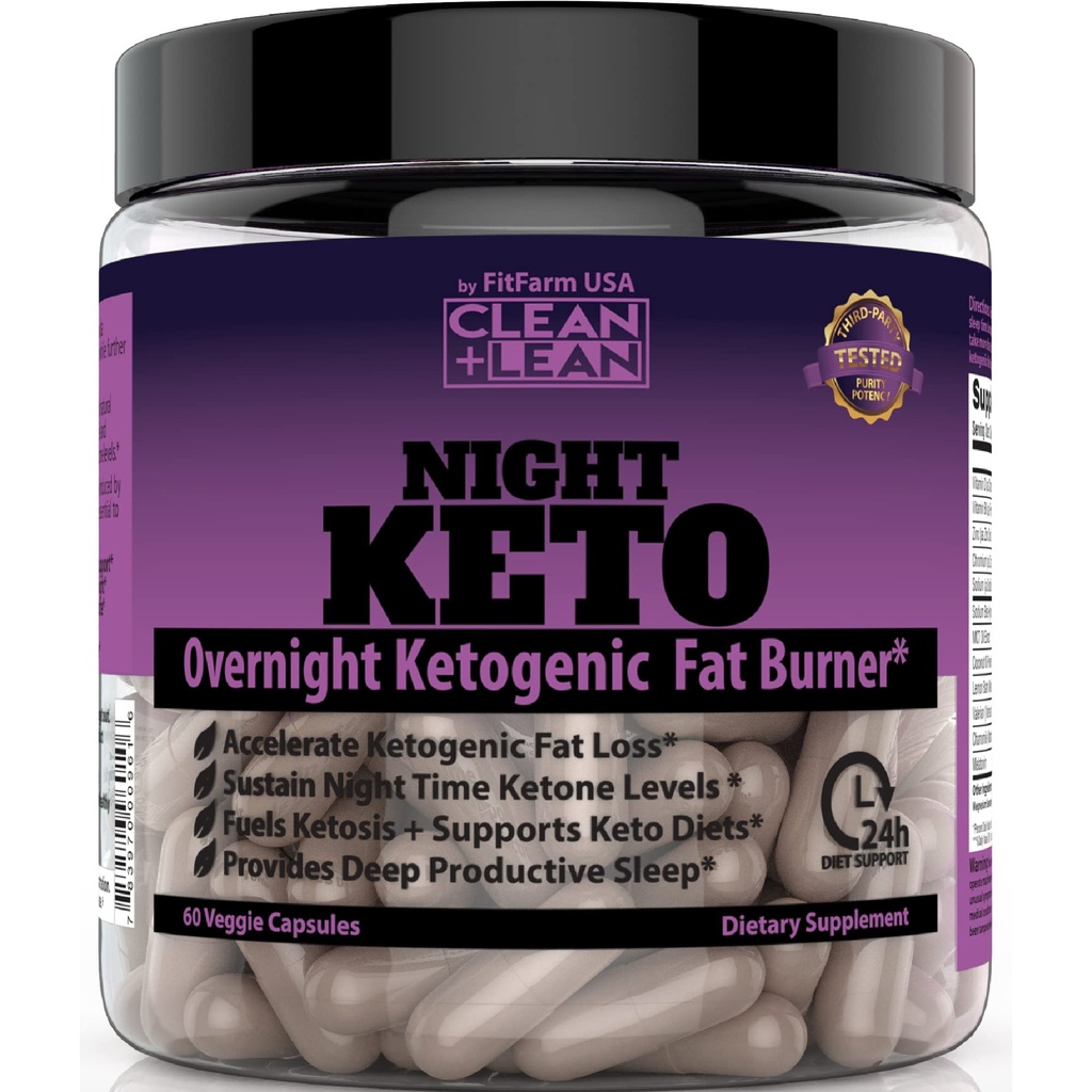 לילה נקי+Lean Keto: First Ever Overnight Ketogenic Fat Burner & Sleep Aid | BHB Ketones + MCT שמן לחלץ + ויטמינים & מינרלים | 24 HR Diet Sleep Great Lose Weight | All Natural & GF | 60 Caps Caps