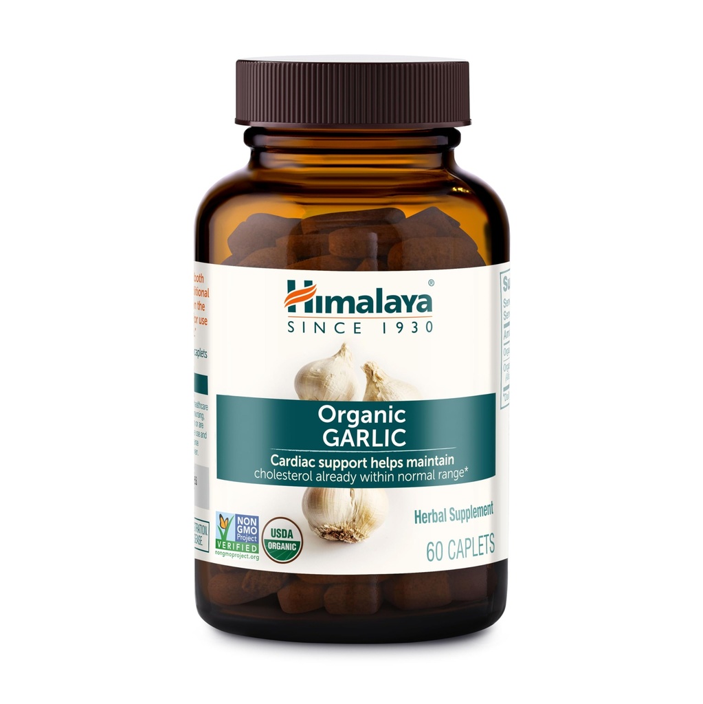 Himalaya Organic Garlic - Herbal Supplement for Lipid Metabolism and Immune Support - Vegan, Non-GMO, Gluten Free, 1400 mg, 60 Caplets