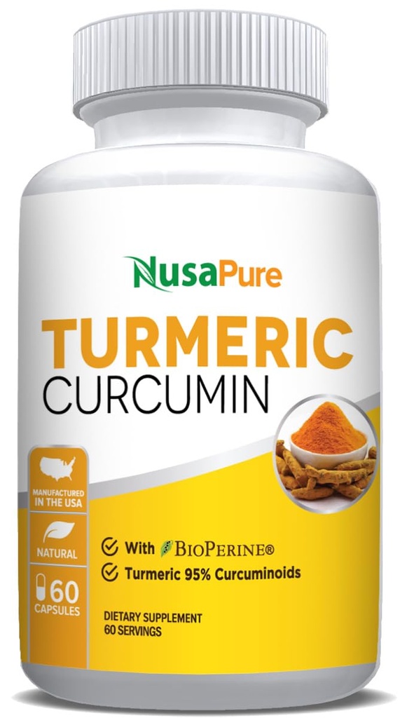 NusaPure Turmeric Curcumin 600 מ"ג 60 קפסולות Turmeric 95% Curcuminoids Dietary תוספי תזונה