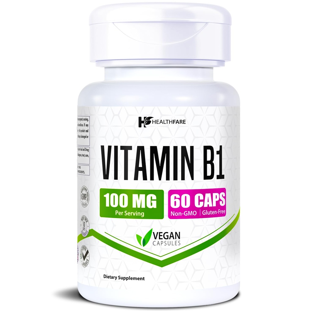 ויטמין B1 100 מ"ג | 60 קפסולות | תוספי Thiamine | תמיכה כללית בריאות | Non-GMO | Gluten Free (60 קפסולות)