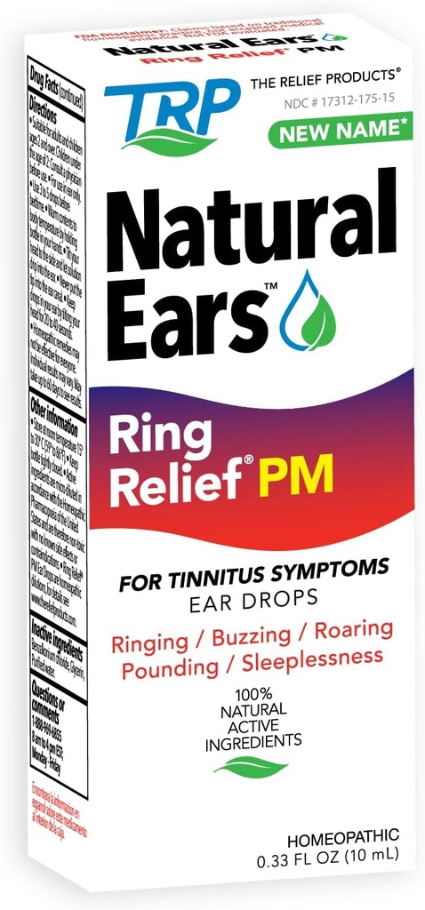The Relief Products Ring Relief טיפות ראש הממשלה - 100% Natural Active Ingedients - עבור טבעות אוזניים ותסמיני טינטון - Nighttime Formula - 0.33 fl oz