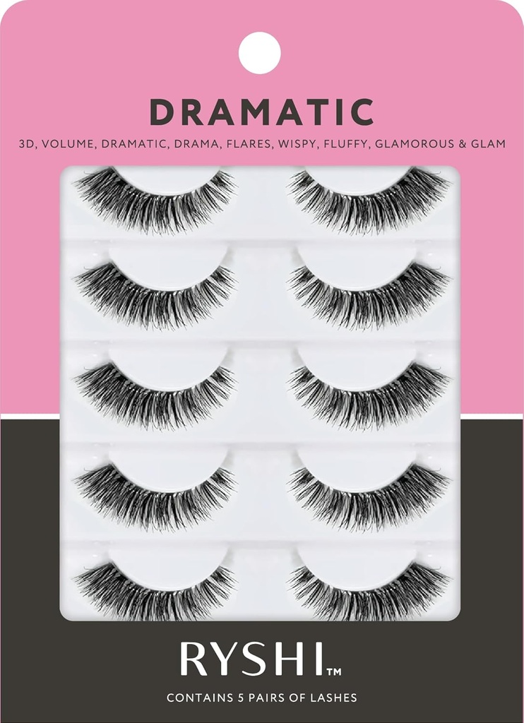 Ryshi False Eyelashes עם 5 Pairs, מבט דרמטי עם self-adhesive ו Reusable Lash סט, לשפר את היופי הטבעי עבור תוספת נפח