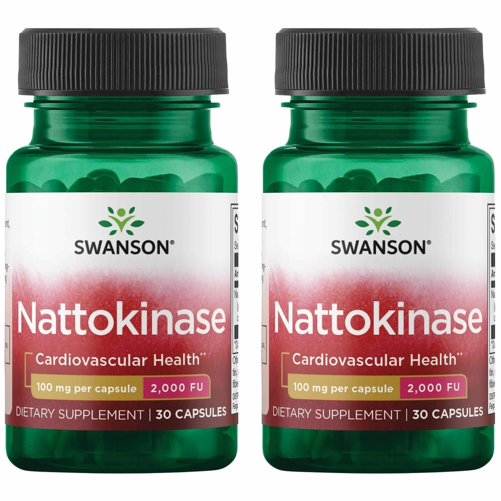 Swanson Nattokinase 2000 Fibrinolytic Units 100 מיליגרם 30 קפסולות Enzyme (2 Pack)