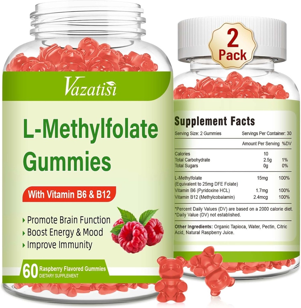 L-Methylfolate 15 מ"ג חניכיים עם Methyl B12, תוסף Folate עבור Mood, Brain Health, Immune Support, Raspberry Flavor, 120 Count