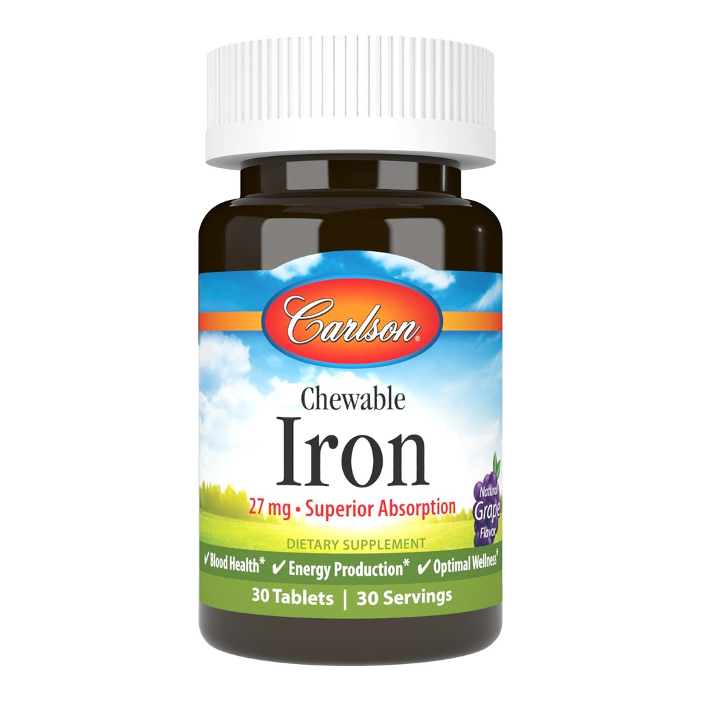 קרלסון Chewable Iron 27 מ"ג, Grape, Blood Health, 30 טבליות