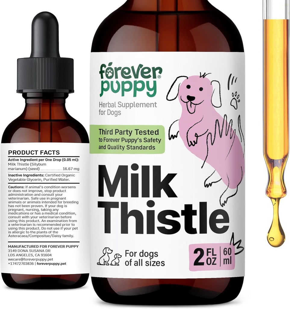 Forever Puppy Milk Thistle תוסף עבור כלבים - תמיכה Liver לכלבים עם מגש חלב - תוספי Silymarin ו ויטמינים עבור Small Large Medium Breed - Canine Liver Detox טיפות - 2 oz