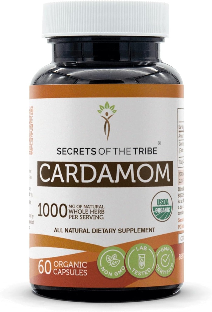 סודות השבט Cardamom 60 קפסולות, עשויים עם קפסולות ירקות ו USDA אורגני Cardamom (Elettaria cardamomum) Dried Pod (60 קפסולות)