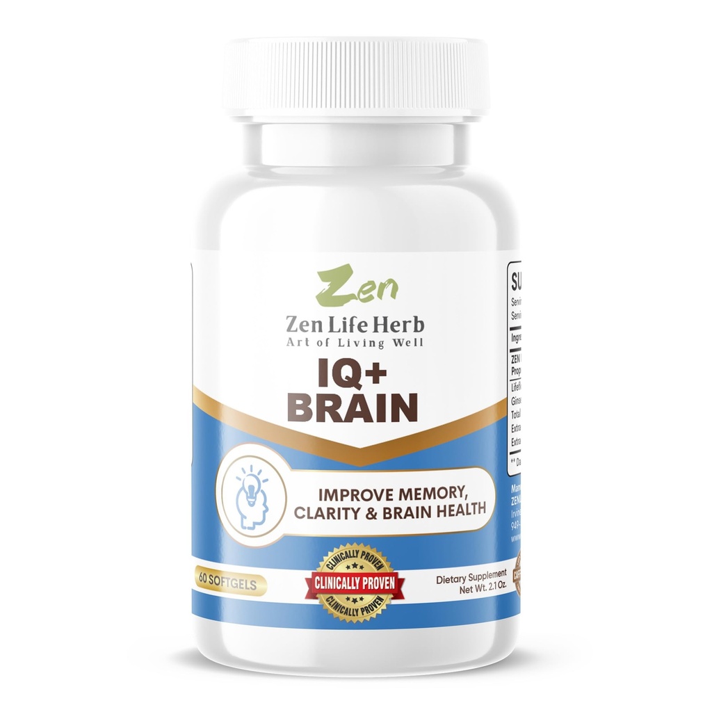 חיים שלמים עם IQ+ המוח - Caffeine-Free, Clinically Tested Focus, ריכוז, זיכרון ואנרגיה, תוסף צמחי טבעי צמחי צמחי, לא הוסיף ויטמינים / מטאטא / סוכר (60 Softgels)