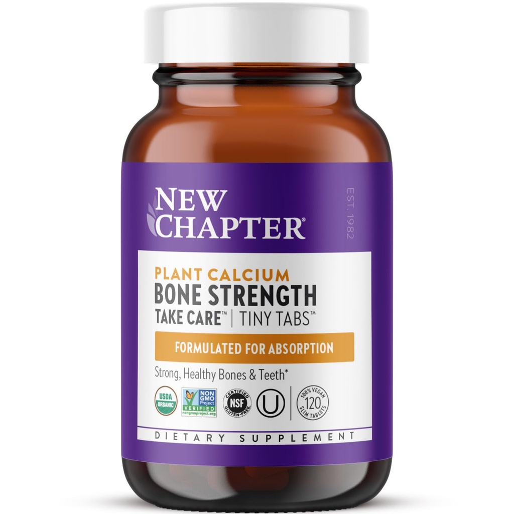 New Chapter Calcium Supplement - Bone Strength Tiny Tabs Plant-Based USDA Organic Calcium with Magnesium, Vitamin D3+K2, for Bone Health & Joint Mobility, Heart Support, 905 mg dose - 120 Tiny Tabs