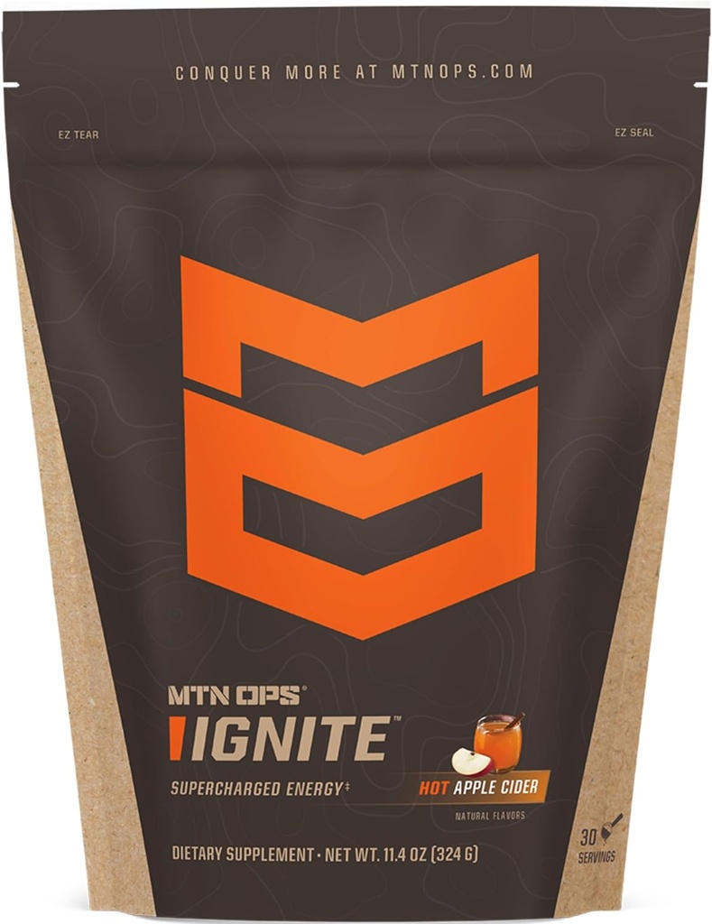 MTN OPS חם איגניט מיידי קפה nootropic & L-Arginine L-Citrulline עבור קלרנס קוגניטיבית, מיקוד נפשי ו Nitric-Oxide Boost | 200 מ"ג Caffeine לכל משרת, 30 משרתים | Apple Cider