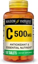 MASON NATURAL ויטמין C 500 מ"ג - תמיכה מערכת החיסון בריאה, אנטיקסידנט וחומרי תזונה חיוניים, 100 טבליות