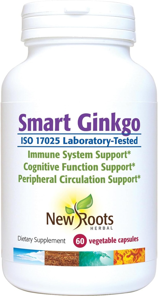 חדש ROOTS HerBAL Smart גינקו, 60 קפסולות ירקות, מערכת החיסון ותמיכה קוגניטיבית
