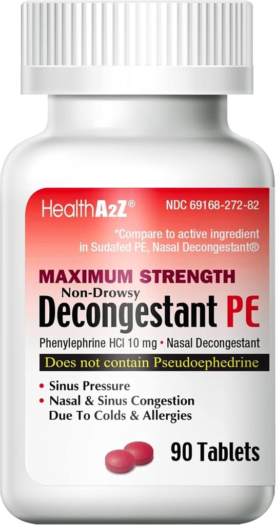 בריאותA2Z ®ongestant PE | Phenylephrine HCl 10 מ"ג | כוח מקסימלי | Non-Drowsy Nasal & Sinus Communityestion הקלה בשל הקר והאלרגיות (90 Count (Pack of 1))