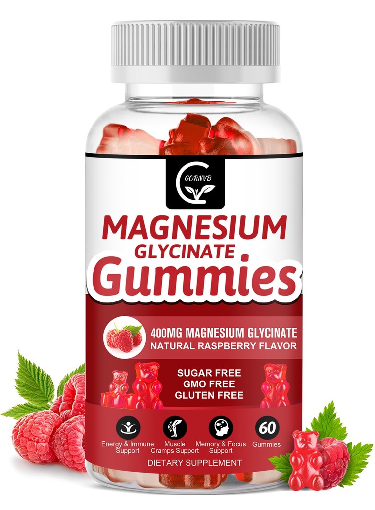 Magnesium Glycinate Gummies 400 מ"ג, Mg Potassium תוספת עם Chelated Magnesium Malate Complex, ויטמין D, B6 ו CoQ10, תמיכה זיכרון, Calm, Mood & Sleep - 60 Count (Pack של 1)