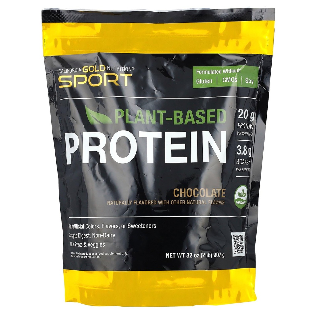 קליפורניה Gold Nutrition Sport, חלבון מבוסס צמחים עם ריכוז חלבון אורגני בראון אורז, Flaxseed, Chia Seed, שוקולד, 2 lb (907 גרם)
