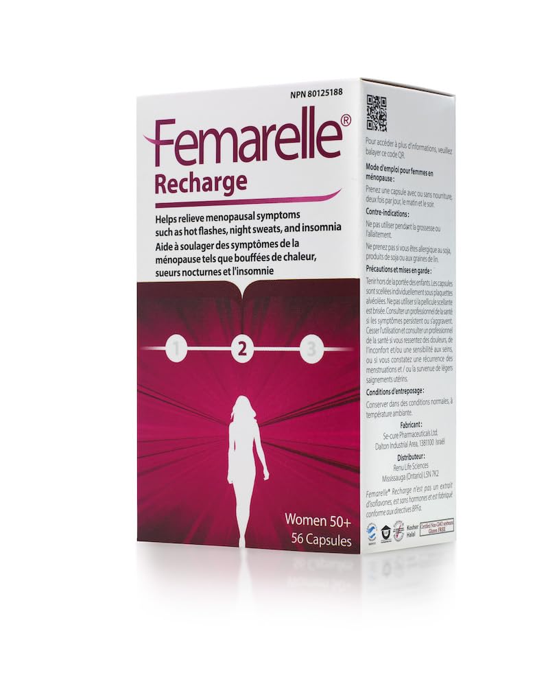 Femarelle Recharge - Menopause תוספת לנשים - קליני פרובנס הקלה Menopause - Hot Flashes, Night Sweats, Sleep & Libido תמיכה בתוך חודש אחד, Gluten-Free, הורמון GMO-Free & Free & Free & Free