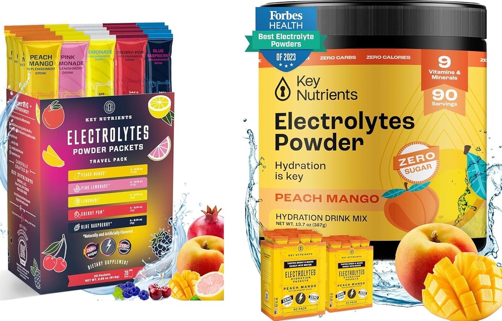 KEY NUTRIENTS Ultimate hydrotion & Multivitamin Duo: 20 Pack Variety 5 פלבדור + 90-שרת טרופי Peach אלקטרוליטים אבקת מנגו