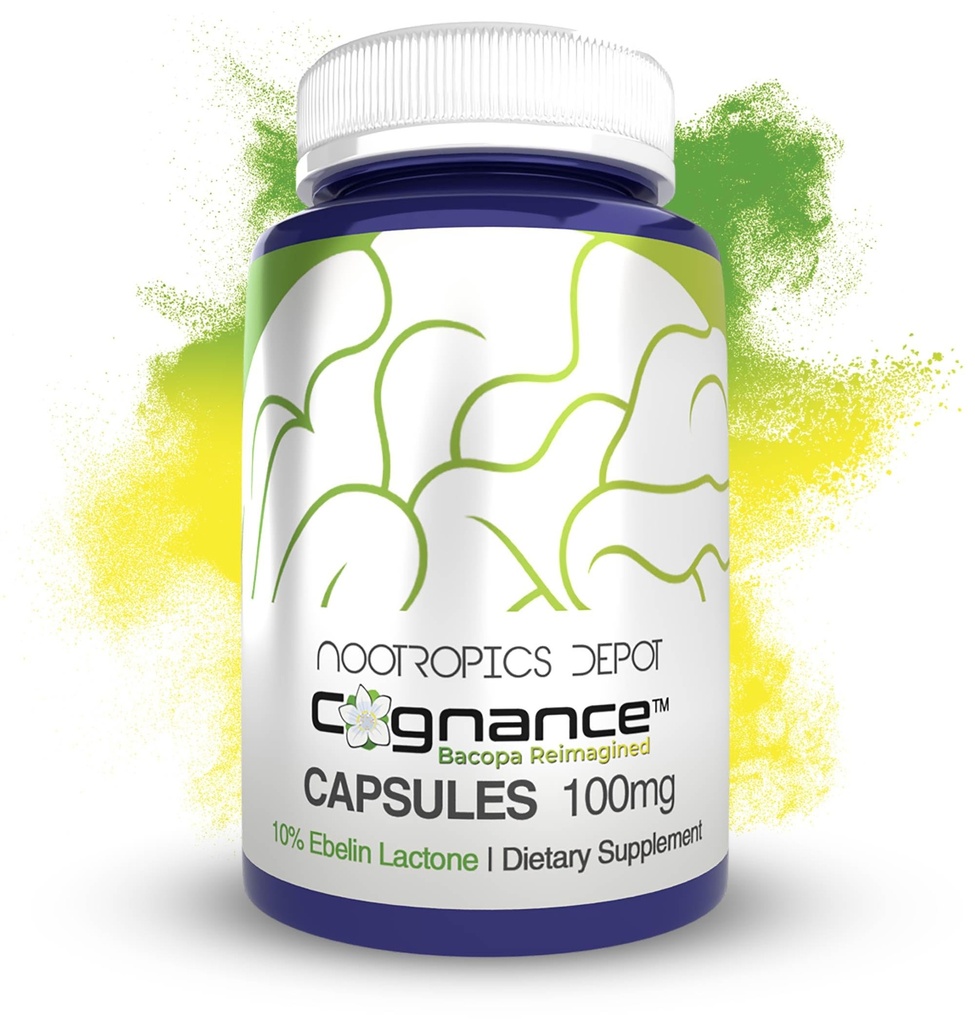 Nootropics Depot Cognance Enhanced Bacopa קפסולות | 100 מ"ג | 10 Ebelin Lactone | Bacopa monnie | Mood, Memory, and 5-HT2A Activation, 60 Count (Pack of 1)
