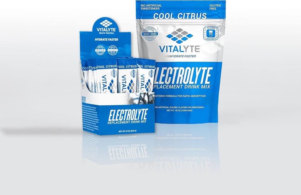 Vitalyte Electrolyte אבקת לשתות Mix Bundle, 1 Standup Pouch + 25 Count Packet, Gluten Free Post Workout אבקת לשתות Mix, Cool Citrus Flavor