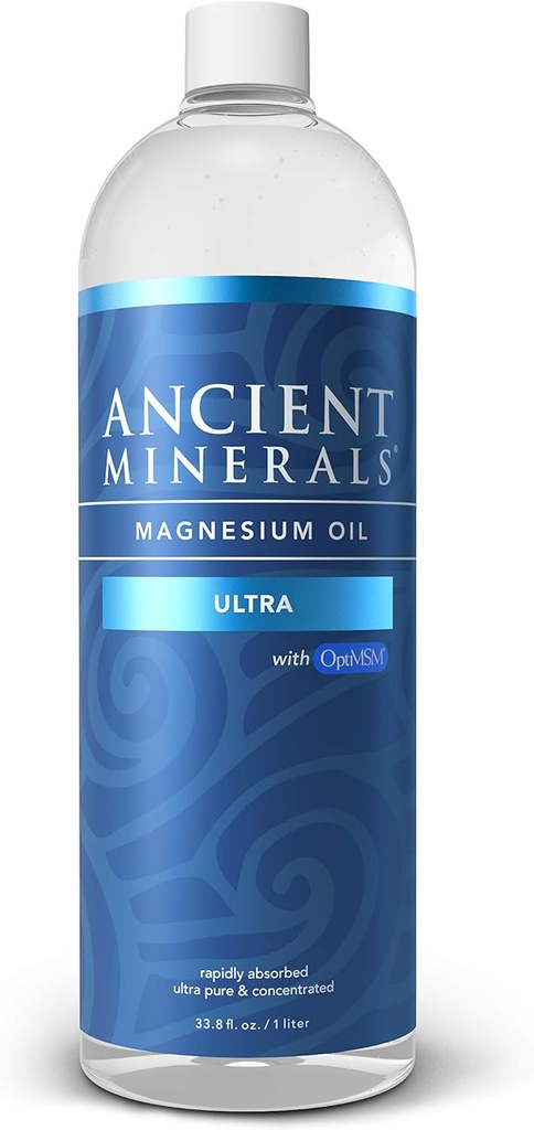 מינרלים עתיקים מגנזיום שמן אולטרה עם OptiMSM, Refill 33.8 oz. - טהור Genuine Zechstein Magnesium Chloride עם תוספת MSM - Best Topical Skin Application for Dermal Absorption
