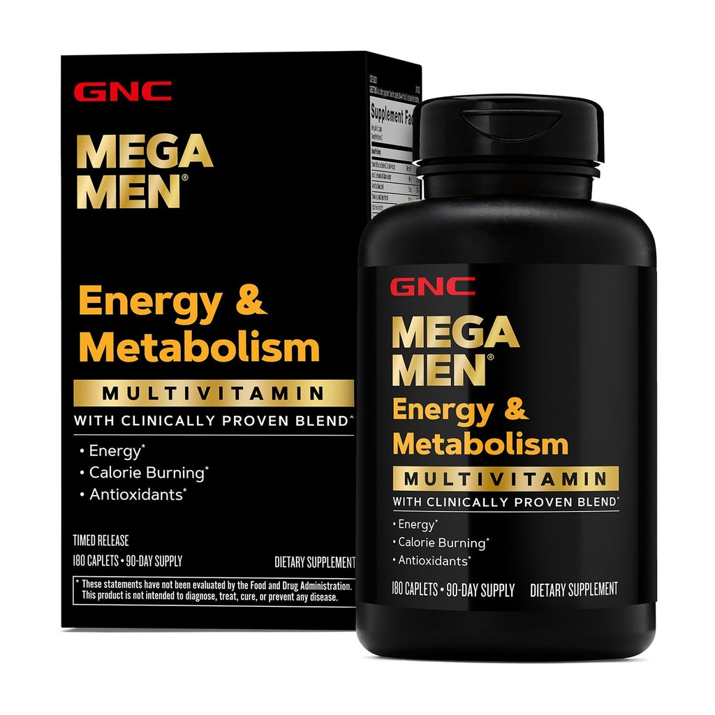 GNC Mega Men Energy & Metabolism Multivitamin Caplets, פרובאנס קליני להרגיש טוב יותר, Calorie Burn, Focus, 100 מ"ג Caffeine, Thermogenic, Immune, B ויטמיןs, Timed לשחרר, 180 Count, 90 יום אספקת אספקת חשמל, להתמקד, 100 מ"ג Caffeine, Immune, B, ויטמיןs, Timed לשחרר, 180 ספירה, 90 יום אספקת 90 יום אספקת אספקה, 90 יום אספקת אספקה, 90 יום אספקה, 90